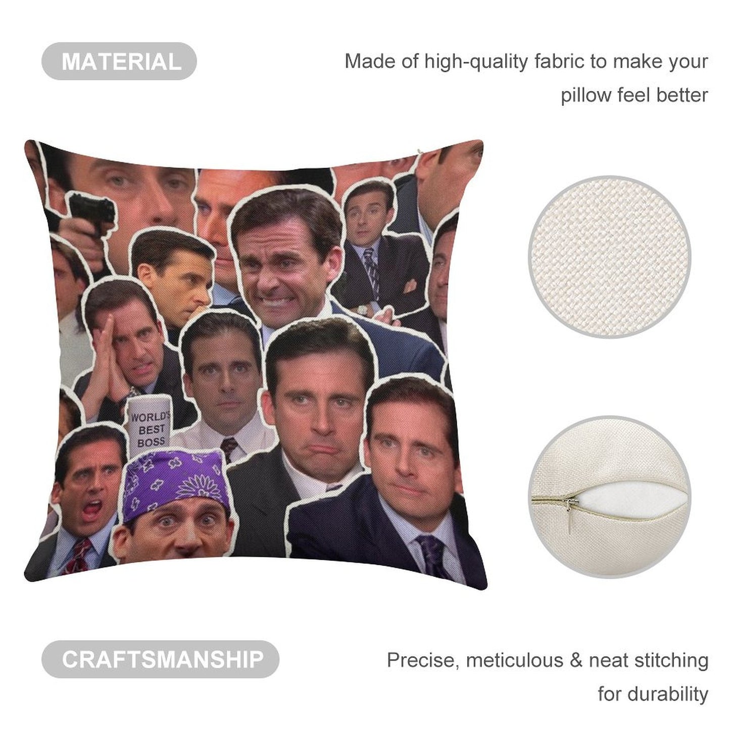 Michael Scott - The Office Collage Linen Throw Pillow Cover
