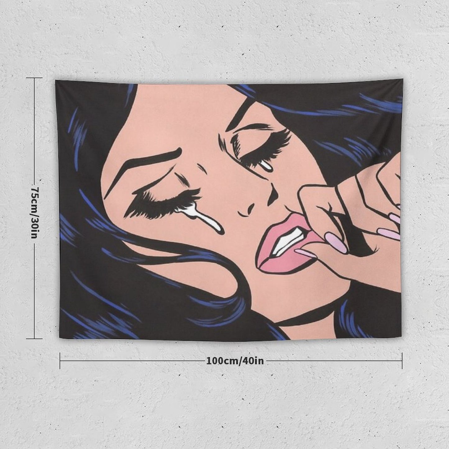 Black Hair Crying Comic Girl Tapestry