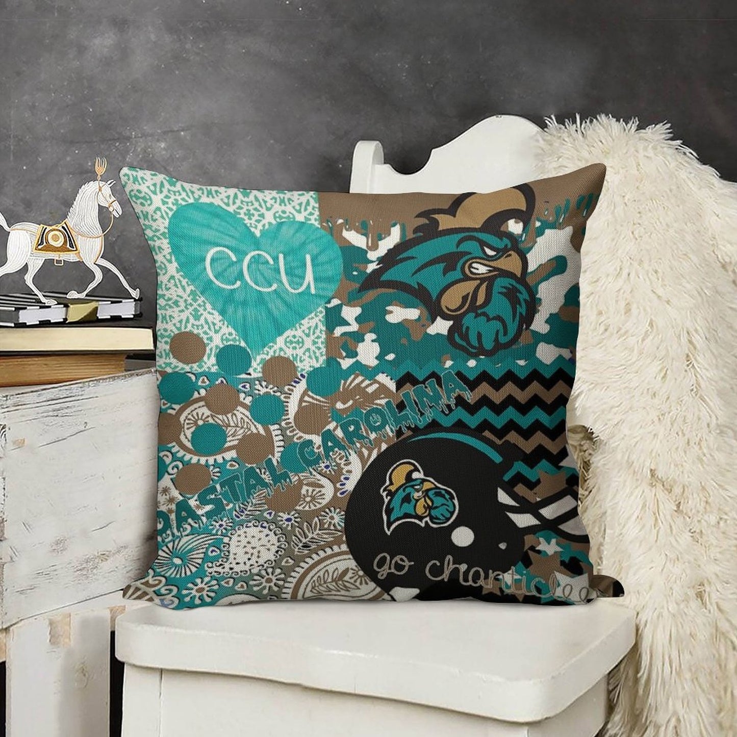 Coastal Carolina University Collage Linen Throw Pillow Cover
