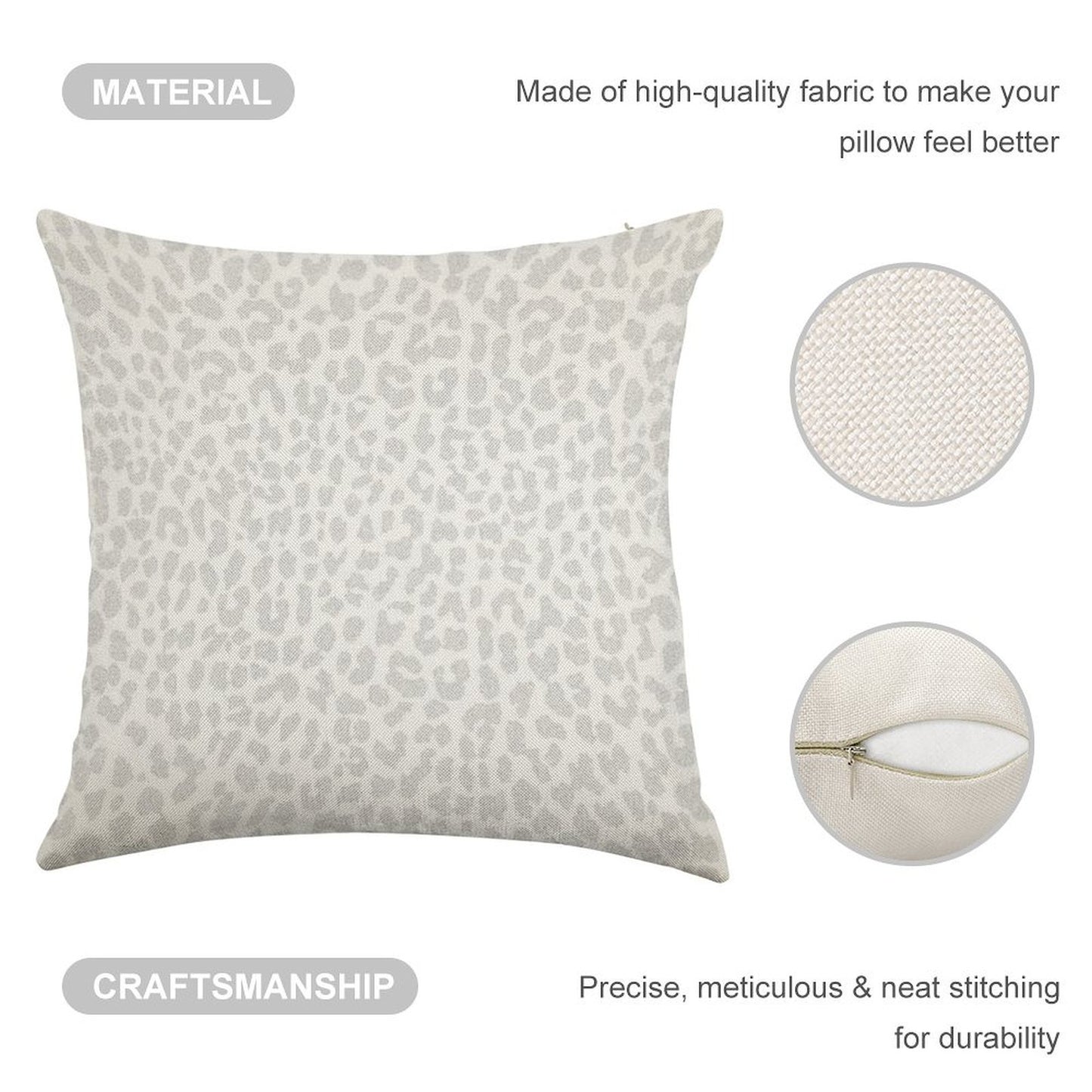 Pale Gray Leopard Linen Throw Pillow Cover