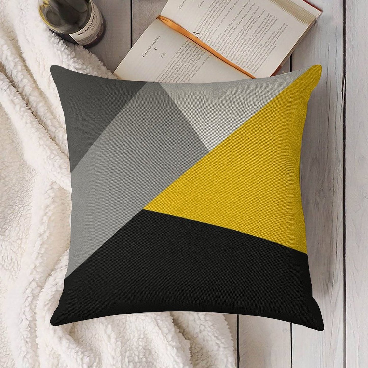Simple Modern Gray Yellow And Black Geo Linen Throw Pillow Cover