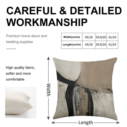 Neutral Abstract Linen Throw Pillow Cover