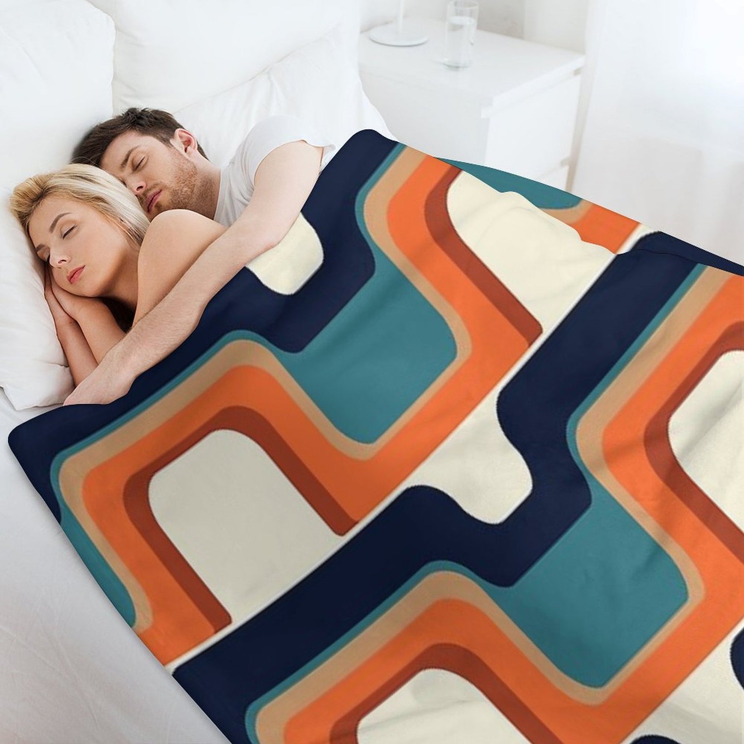 Mid-Century Modern Meets 1970s Orange & Blue Throw Blanket