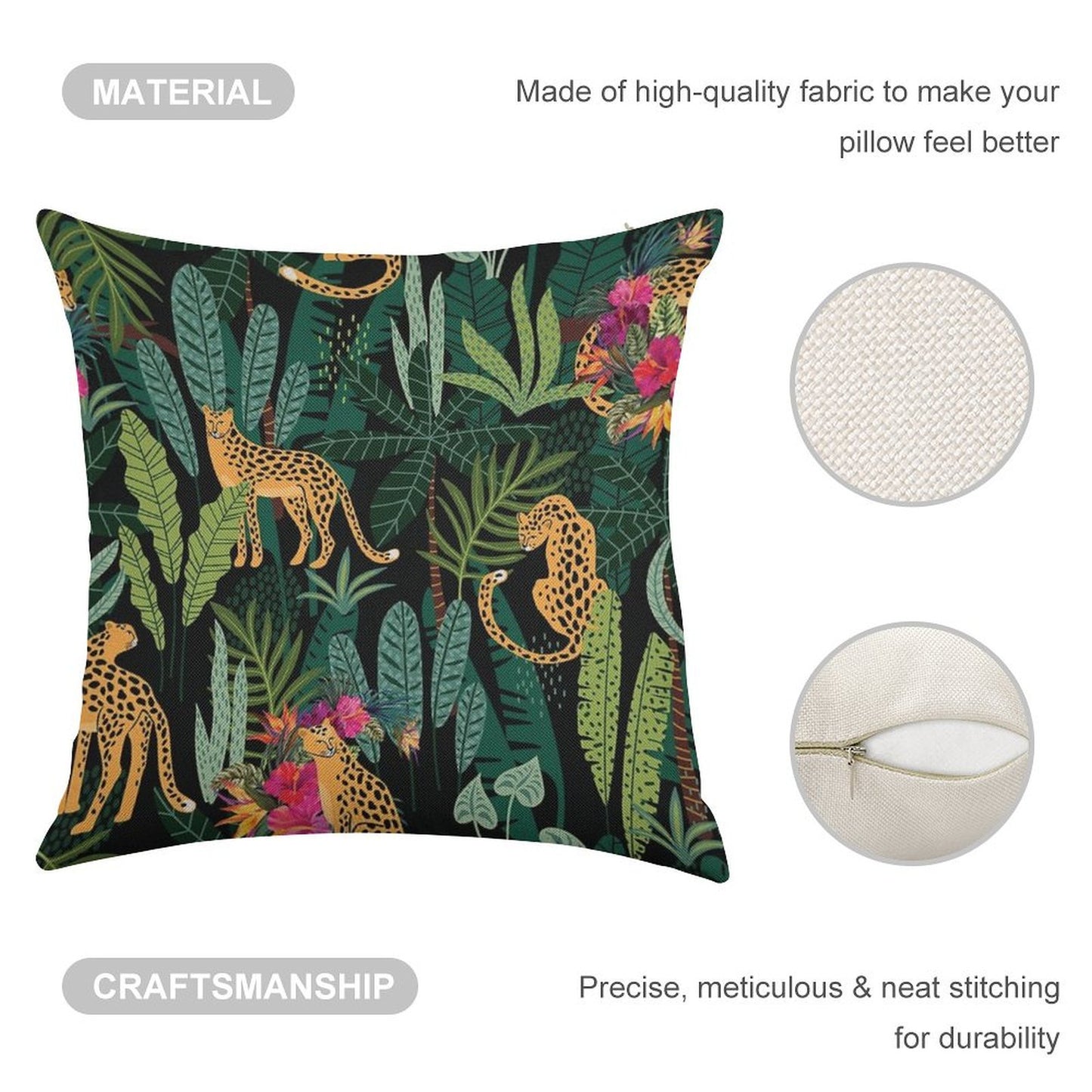 Tropical Cheetah Print Linen Throw Pillow Cover