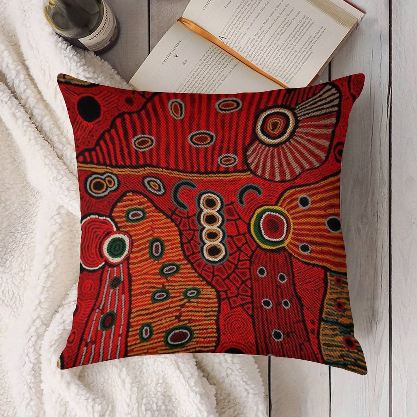 Australian Aboriginal Art Linen Throw Pillow Cover