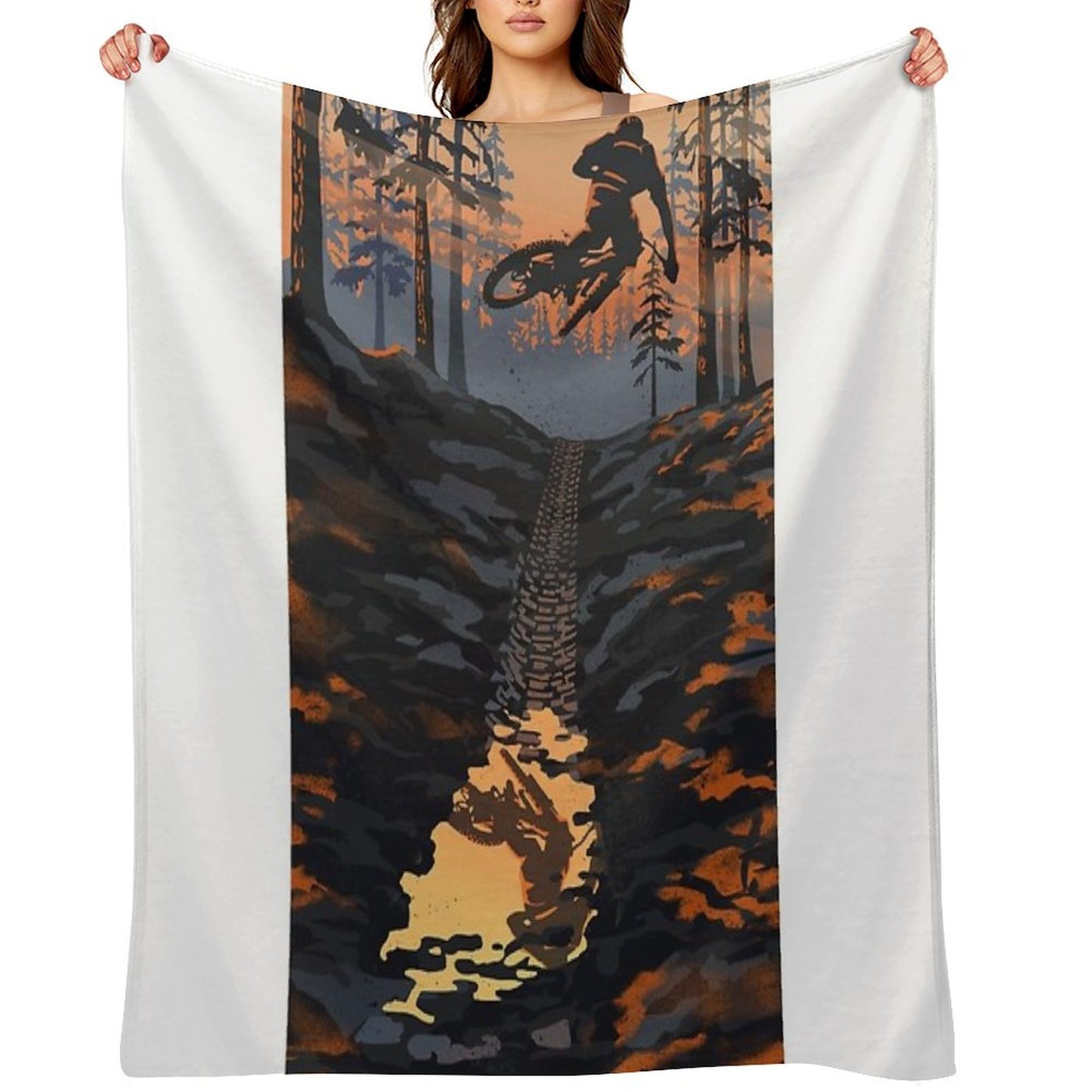 Retro Styled Mountain Biking Dirt Jumper Sunset Throw Blanket