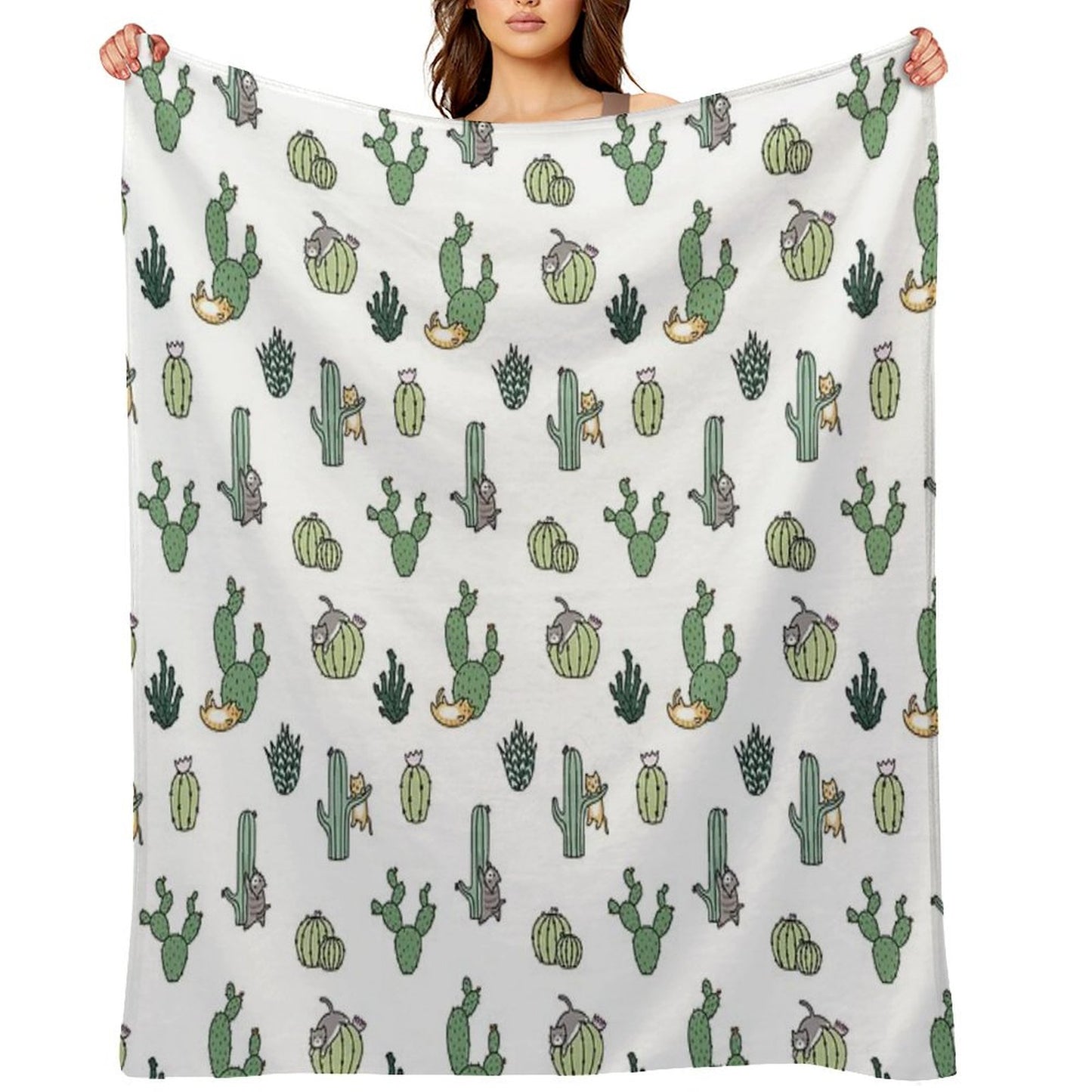 Cacti Cats Throw Blanket
