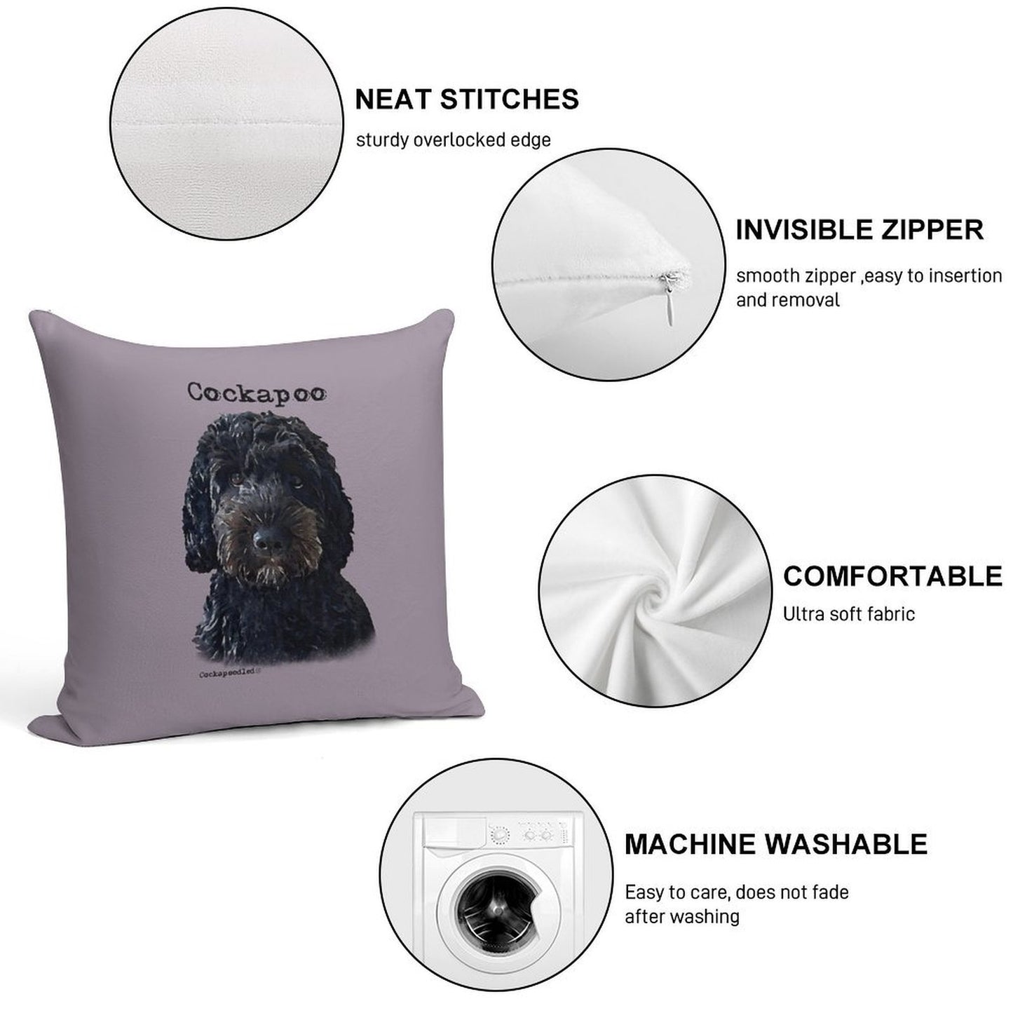 Black Cockapoo Dog Soft Durable Construction Throw Pillow