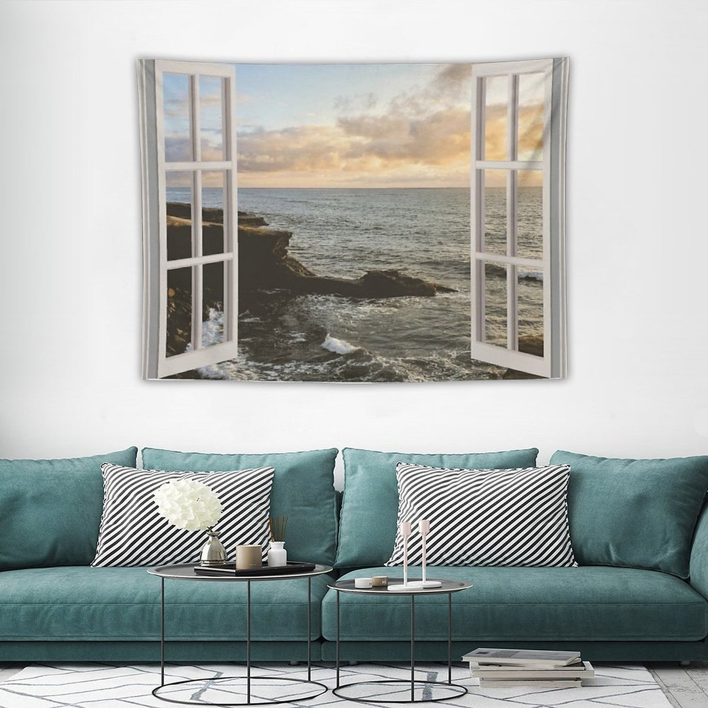San Diego Window View Sunset Tapestry Tapestry