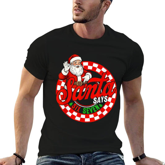 Funny Santa Says Six Seven Christmas 67 Meme Menns Kids Fade-proof Color T-Shirt