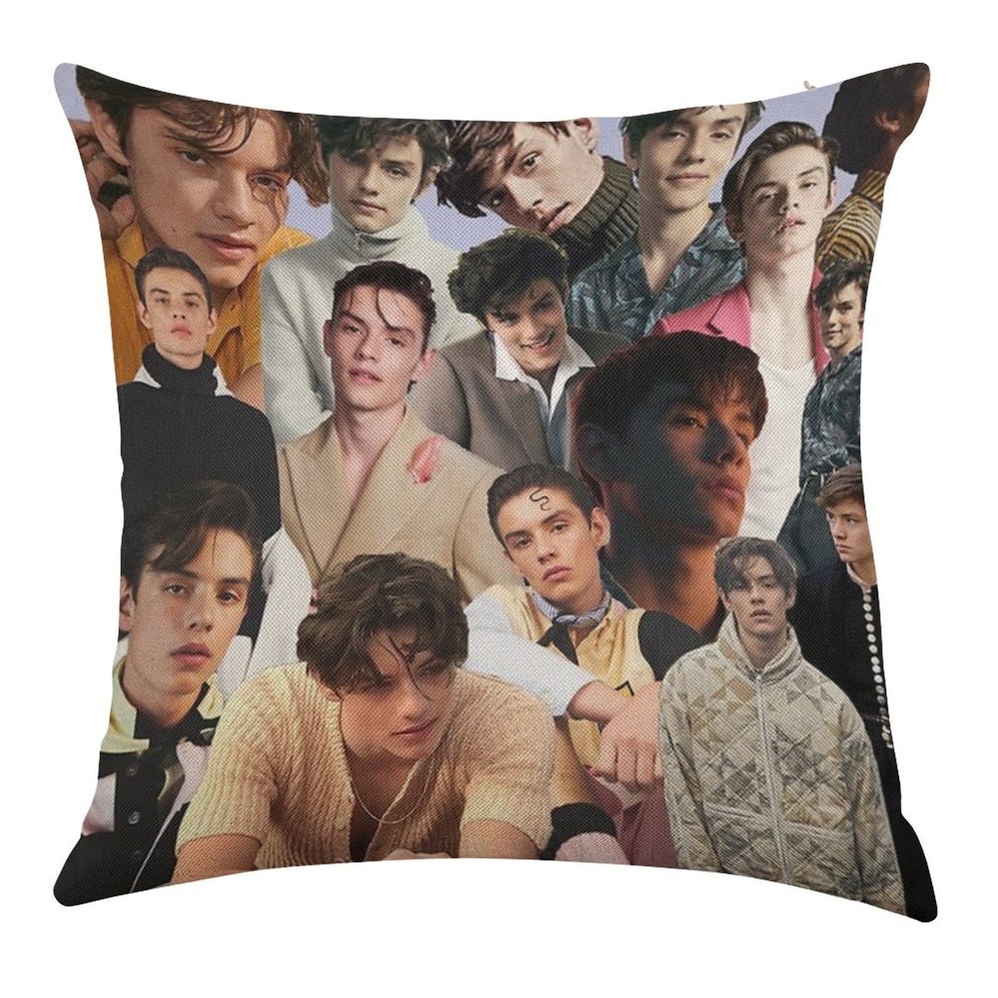 Louis Partridge Collage Linen Throw Pillow Cover