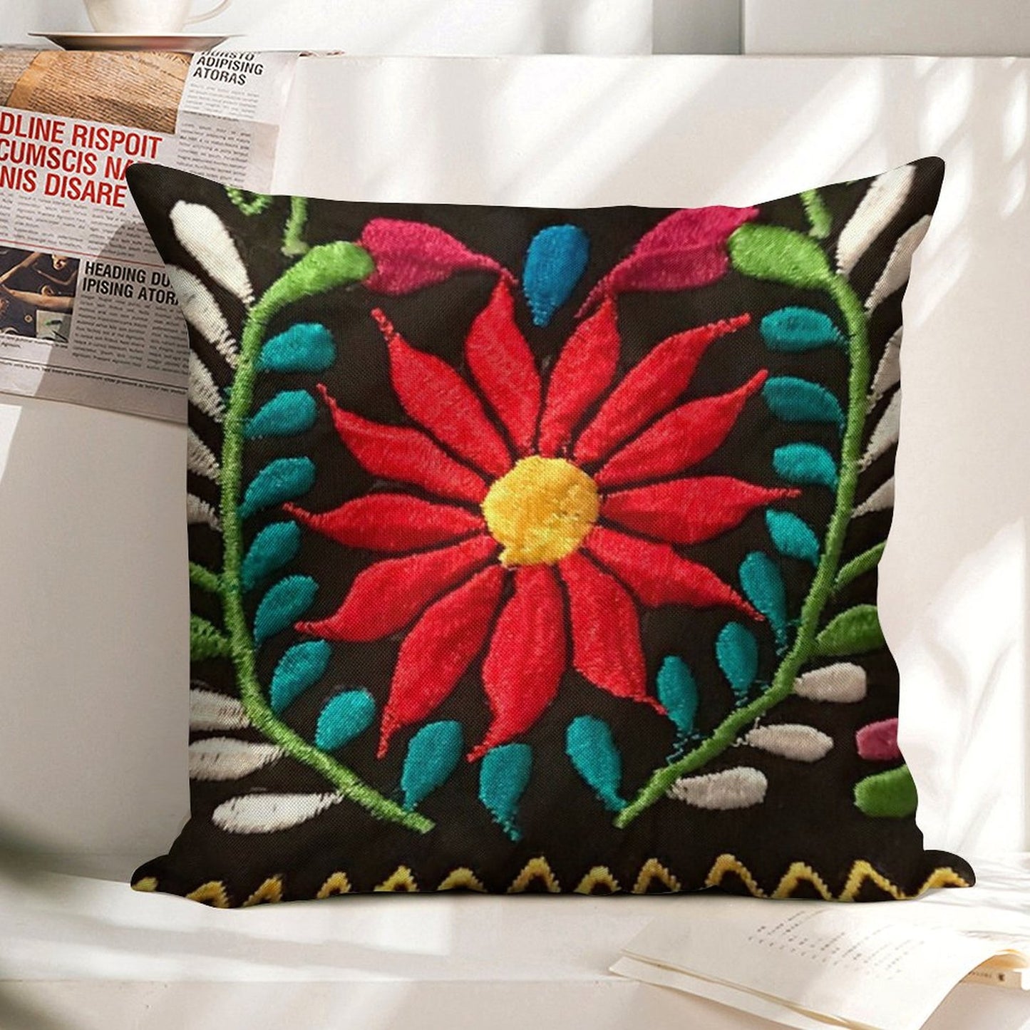 Spanish Flowers Linen Throw Pillow Cover