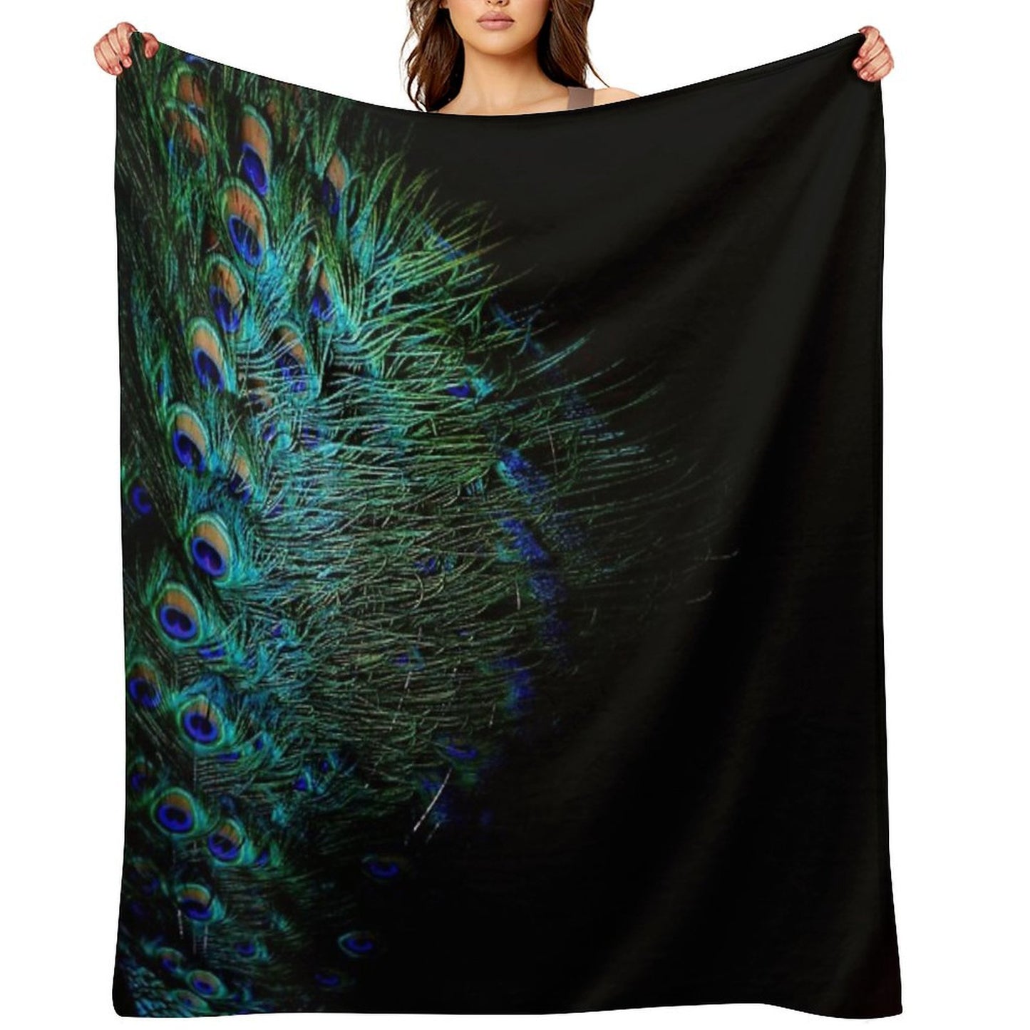 Peacock Feathers on A Black Background Throw Blanket