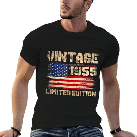 Vintage 1955 70th Birthday Gifts 70 Year Old American Flag T-Shirt
