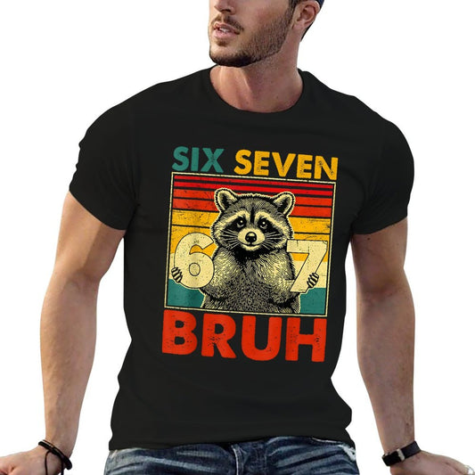 67 Meme 6 7 Numbers Raccoon Six Seven Bruh Funny Boys Kids Slim-fit Cut T-Shirt