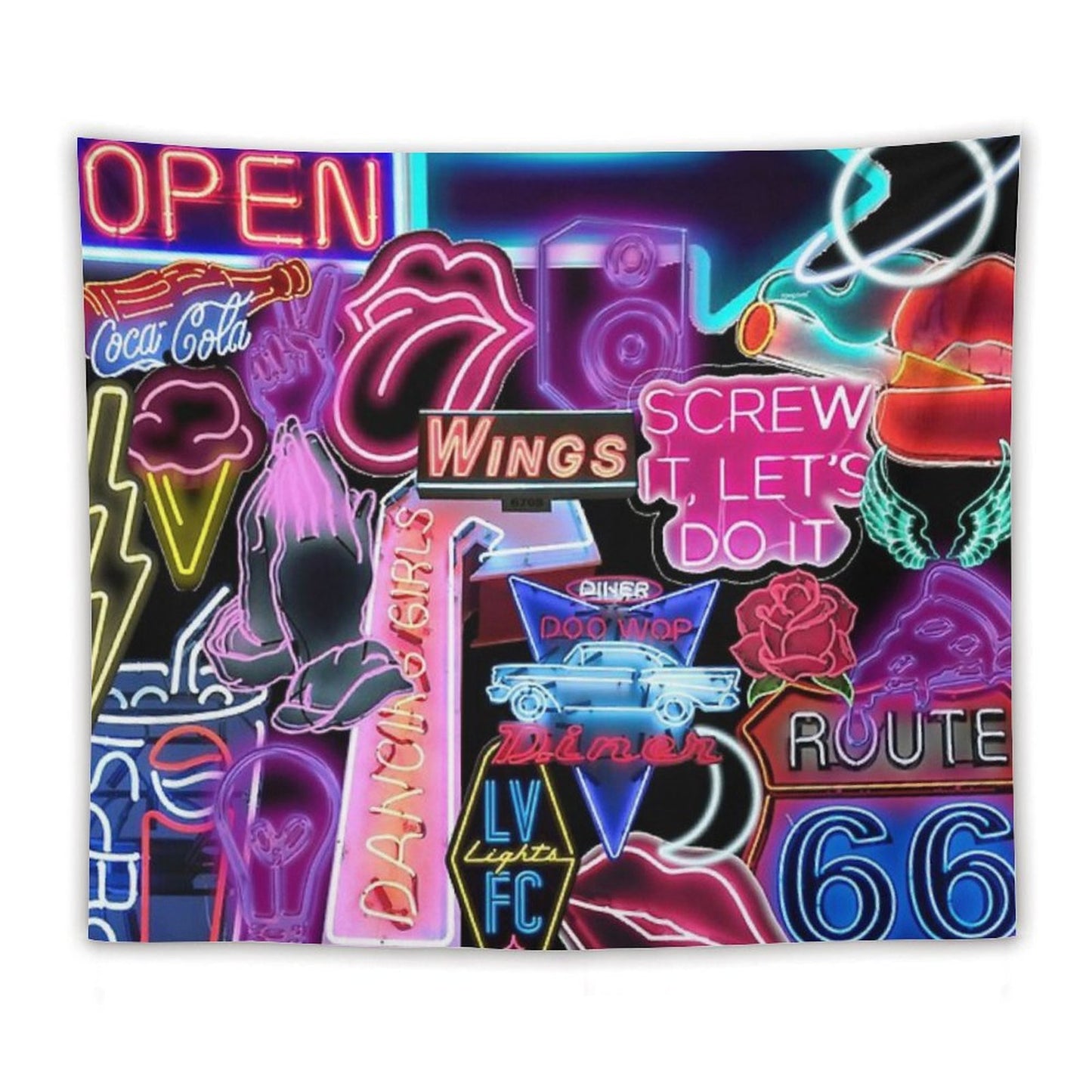 Neon Sign Collage Tapestry
