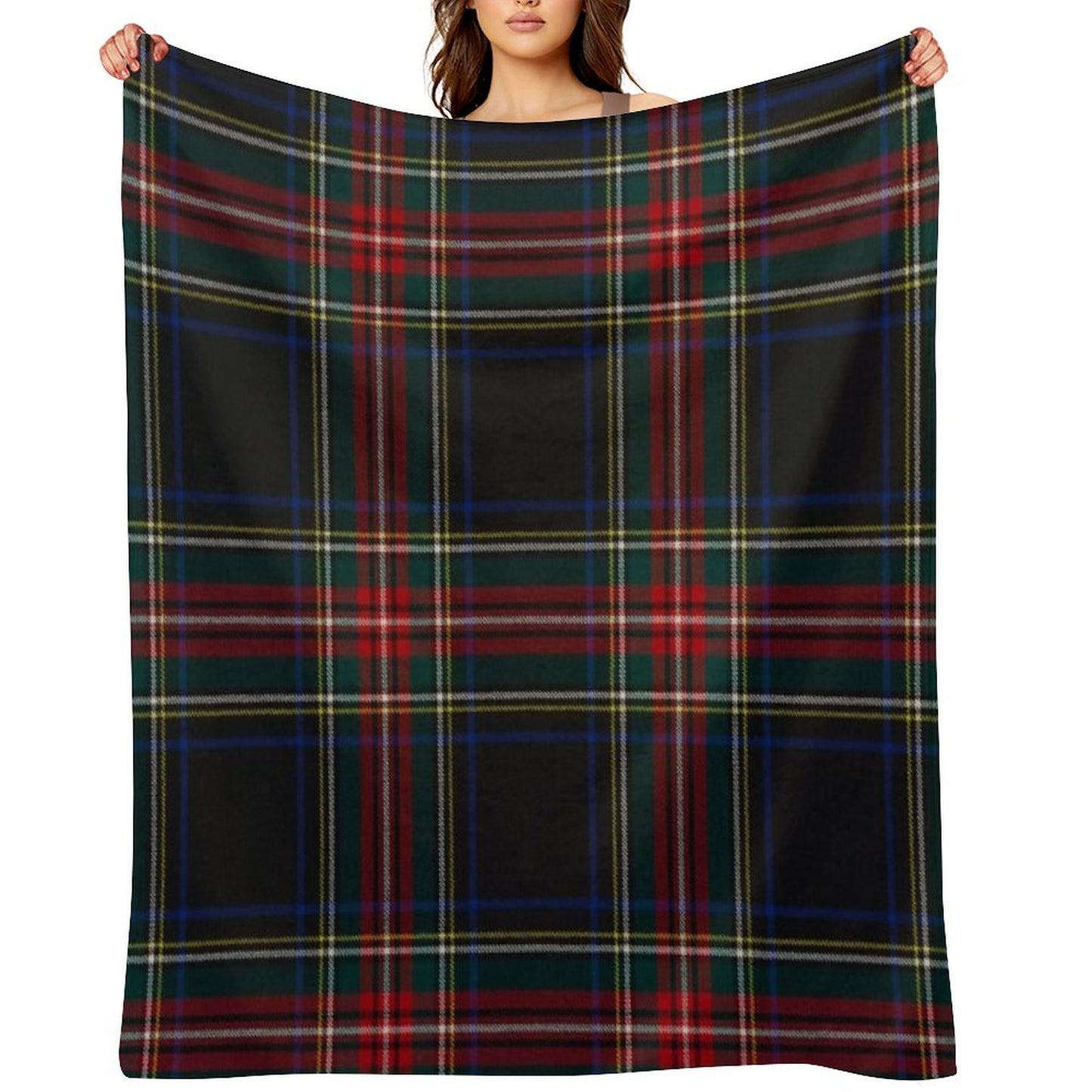Stewart Black Scottish Tartan Throw Blanket