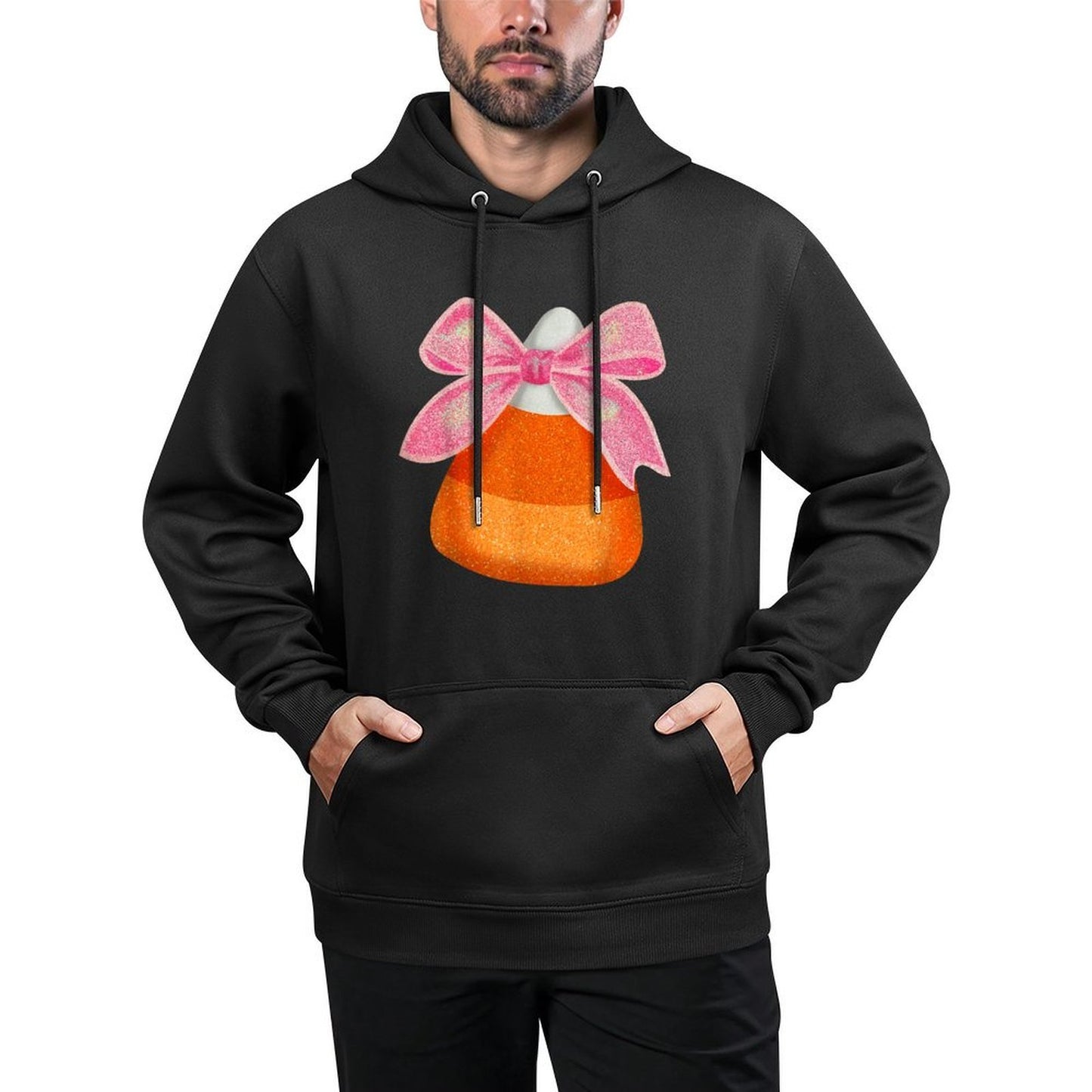 Coquette Bow Candy Corn Women Girls Kids Halloween Costume Kangaroo Pocket Hoodie