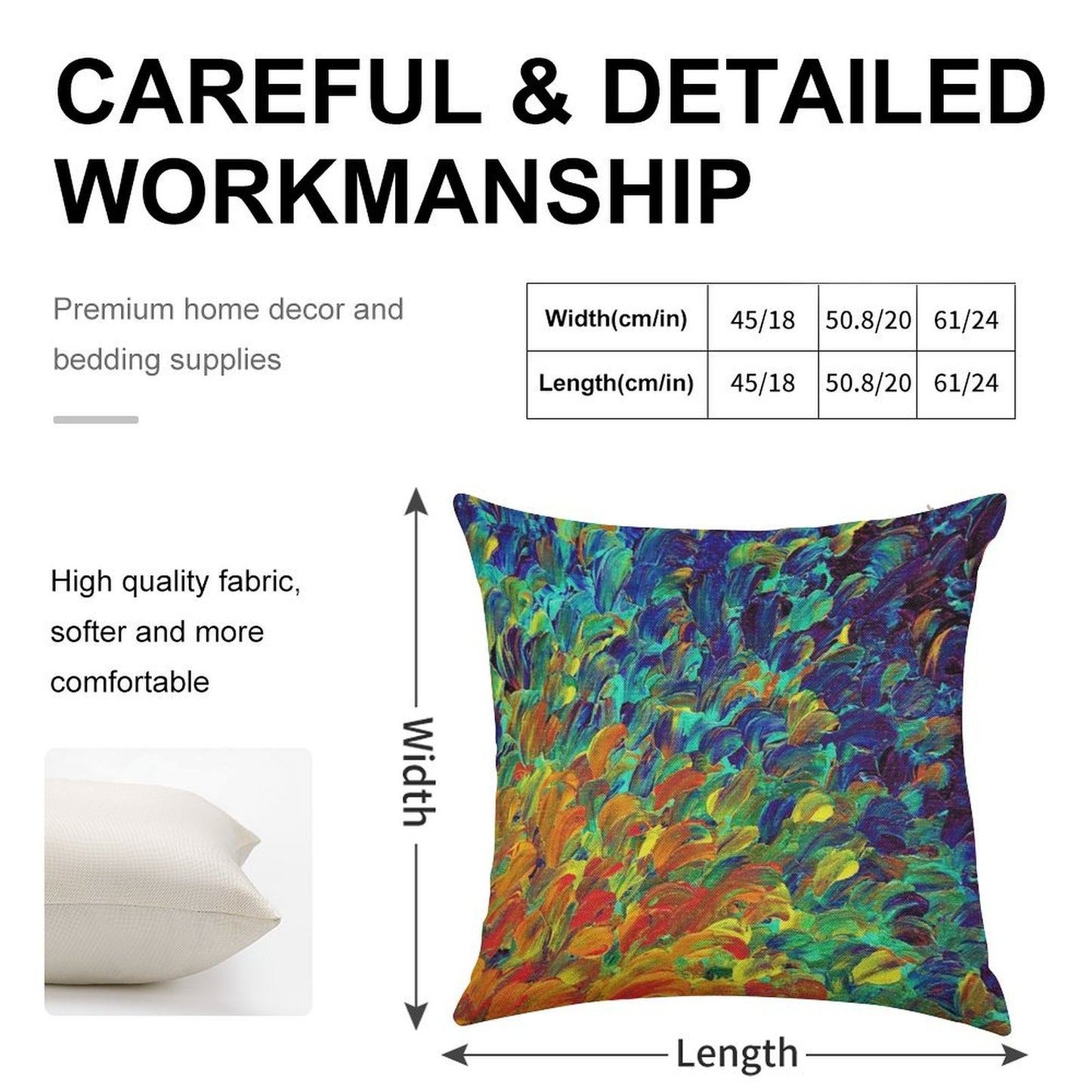 FOLLOW THE CURRENT 1, Bold Colorful Abstract Acrylic Painting Ocean Waves Blue Orange Splash Ombre Fine Art Linen Throw Pillow Cover