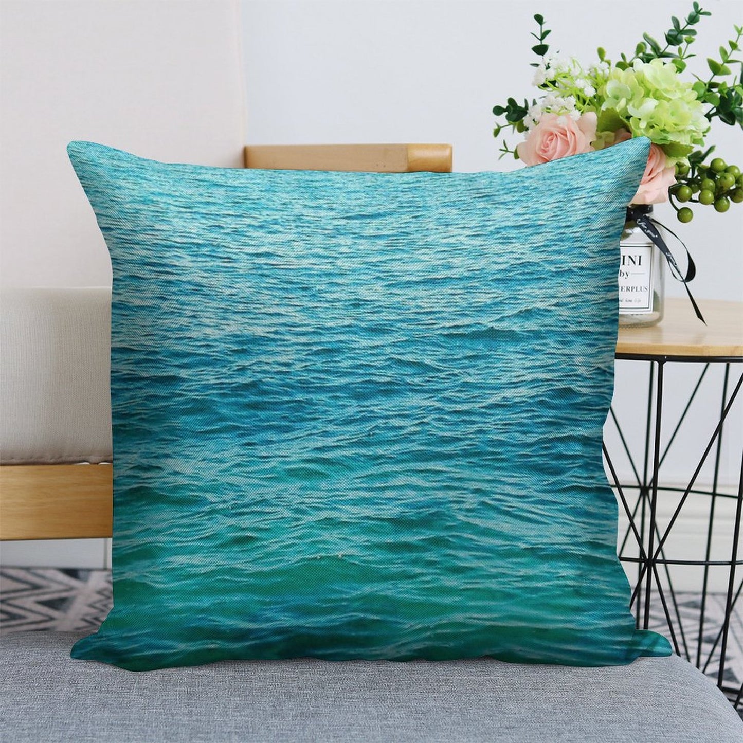 Turquoise Ocean Linen Throw Pillow Cover