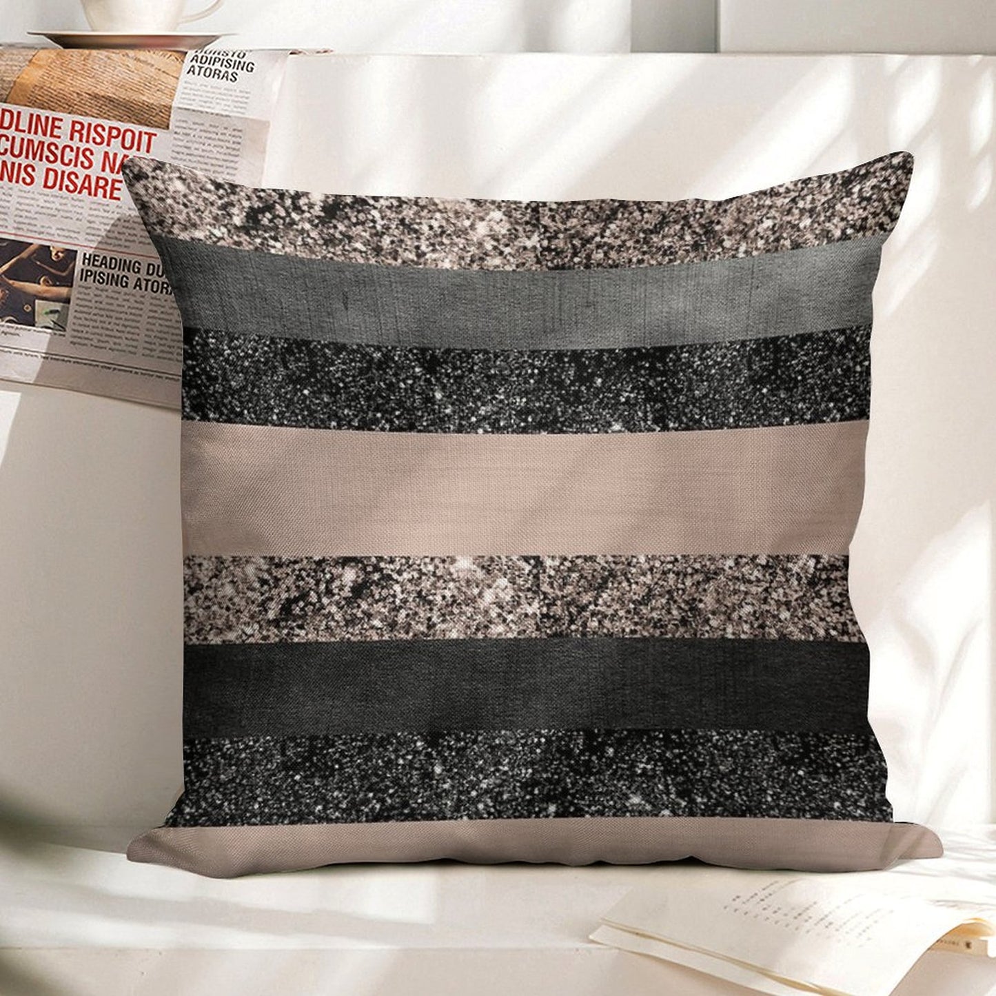 Blush Glam Stripes #2 (Photo of Glitter Only - Not Reflective) Linen Throw Pillow Cover