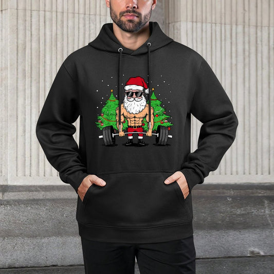 Funny Christmas Santa Deadlift Xmas Weightlift Gym Mens Boys Breathable Fabric Hoodie