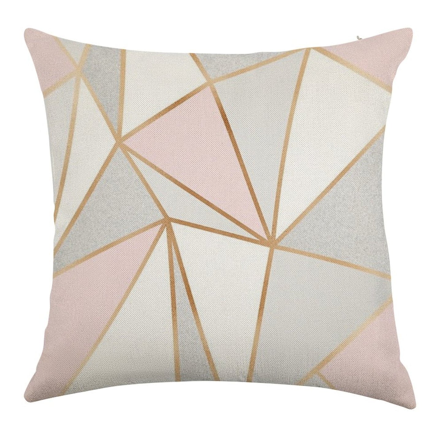 Pink, Grey & Gold Geo Linen Throw Pillow Cover