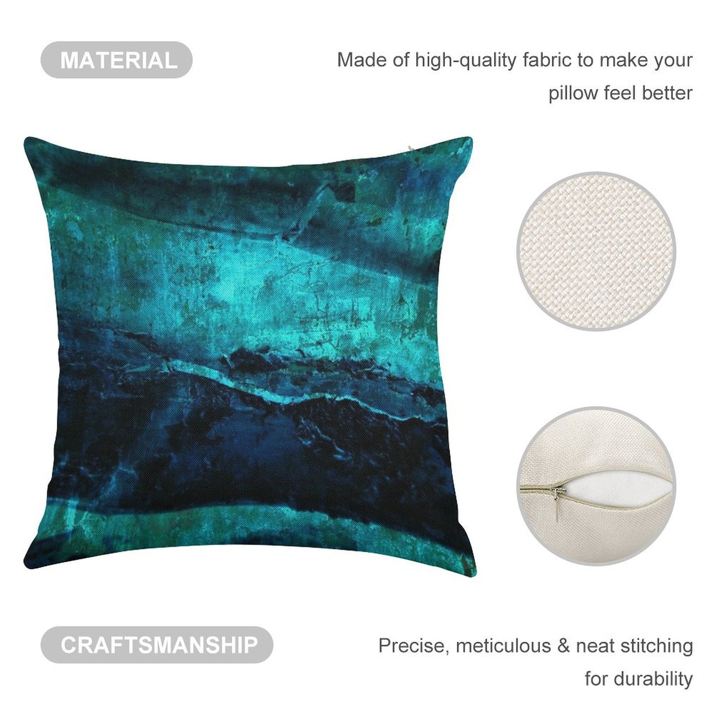 Beneath - Abstract in Navy Blue And Turquoise Linen Throw Pillow Cover