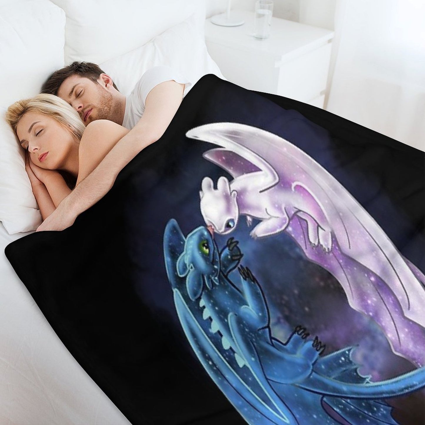 Dragon Heart - Starry Dragons - Toothless And Light Fury Throw Blanket