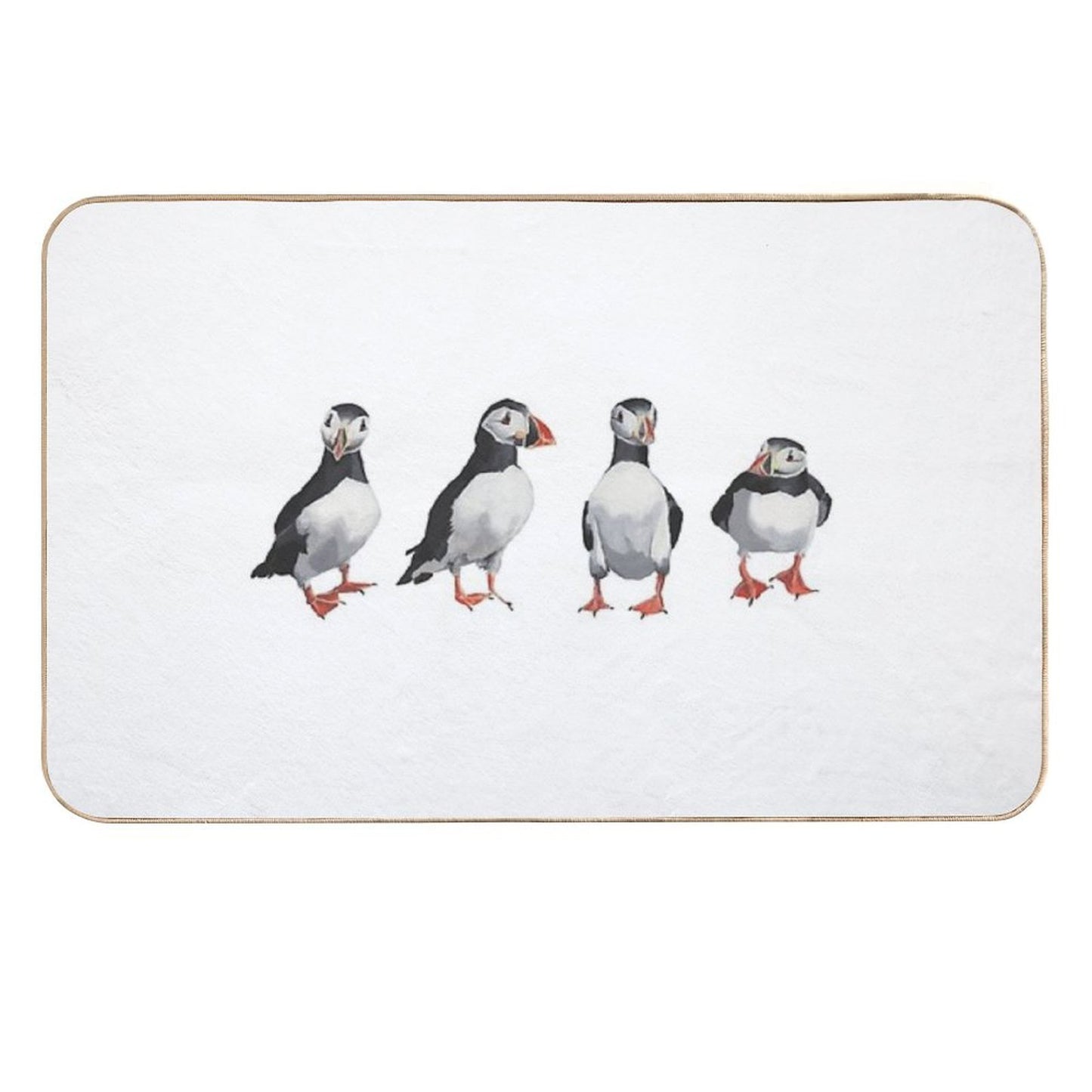 4 Puffins in A Line Easy To Clean Bath Mat