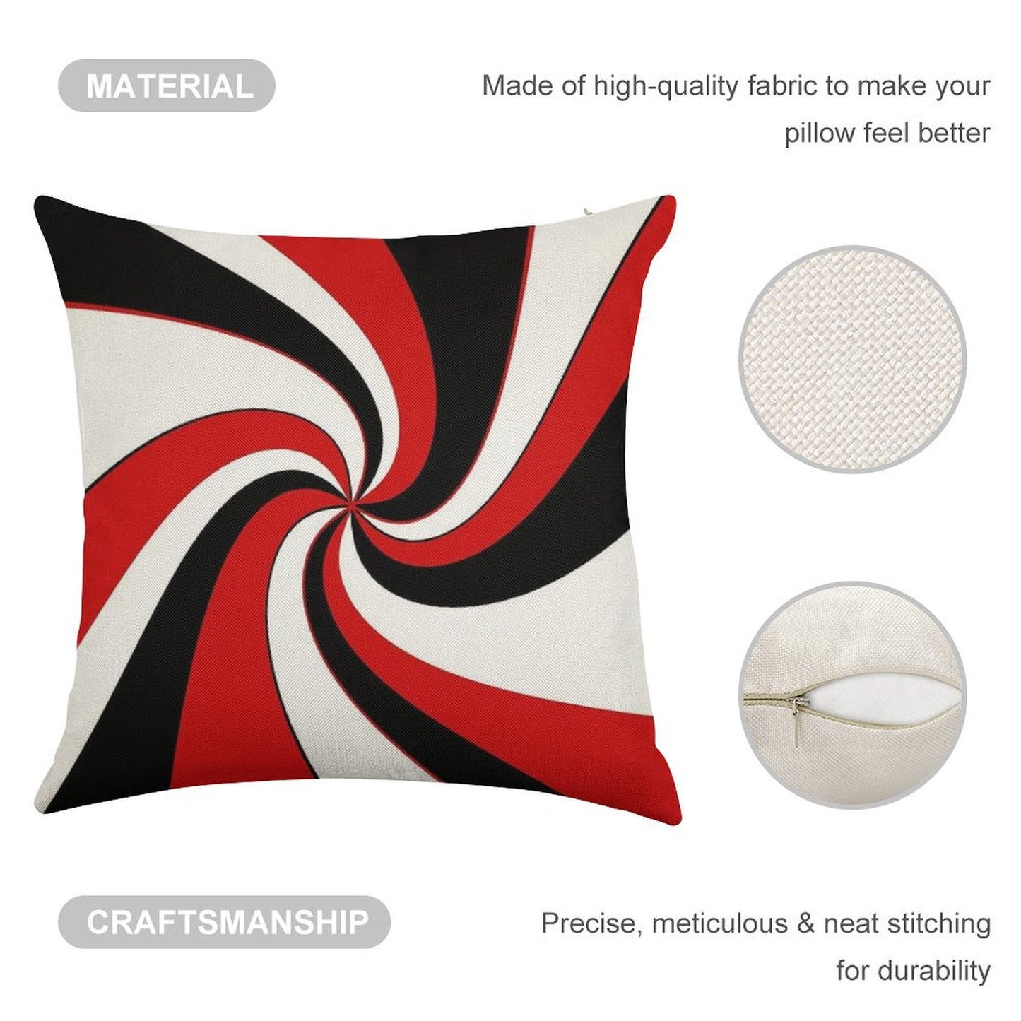 Red, Black And White Twist Design Linen Throw Pillow Cover