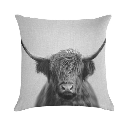Highland Cow - Black & White Soft Ultra-Soft Texture Throw Pillow