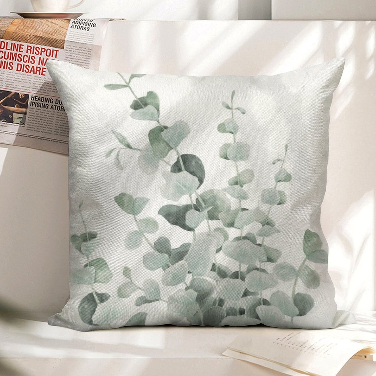 Standing Eucalyptus Leaves Linen Throw Pillow Cover