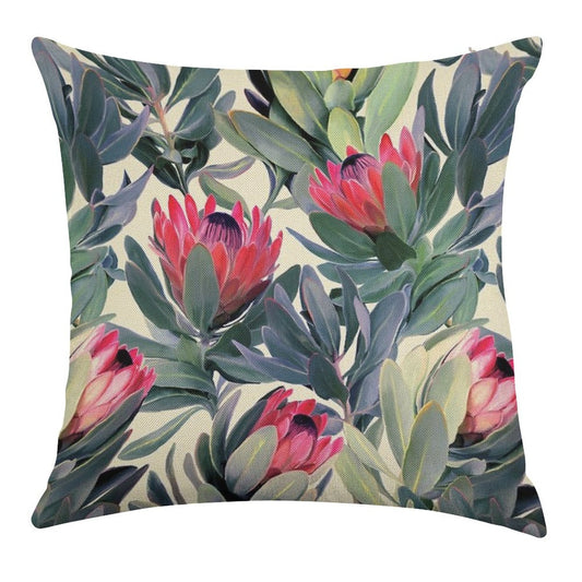Painted Protea Pattern Linen Throw Pillow Cover