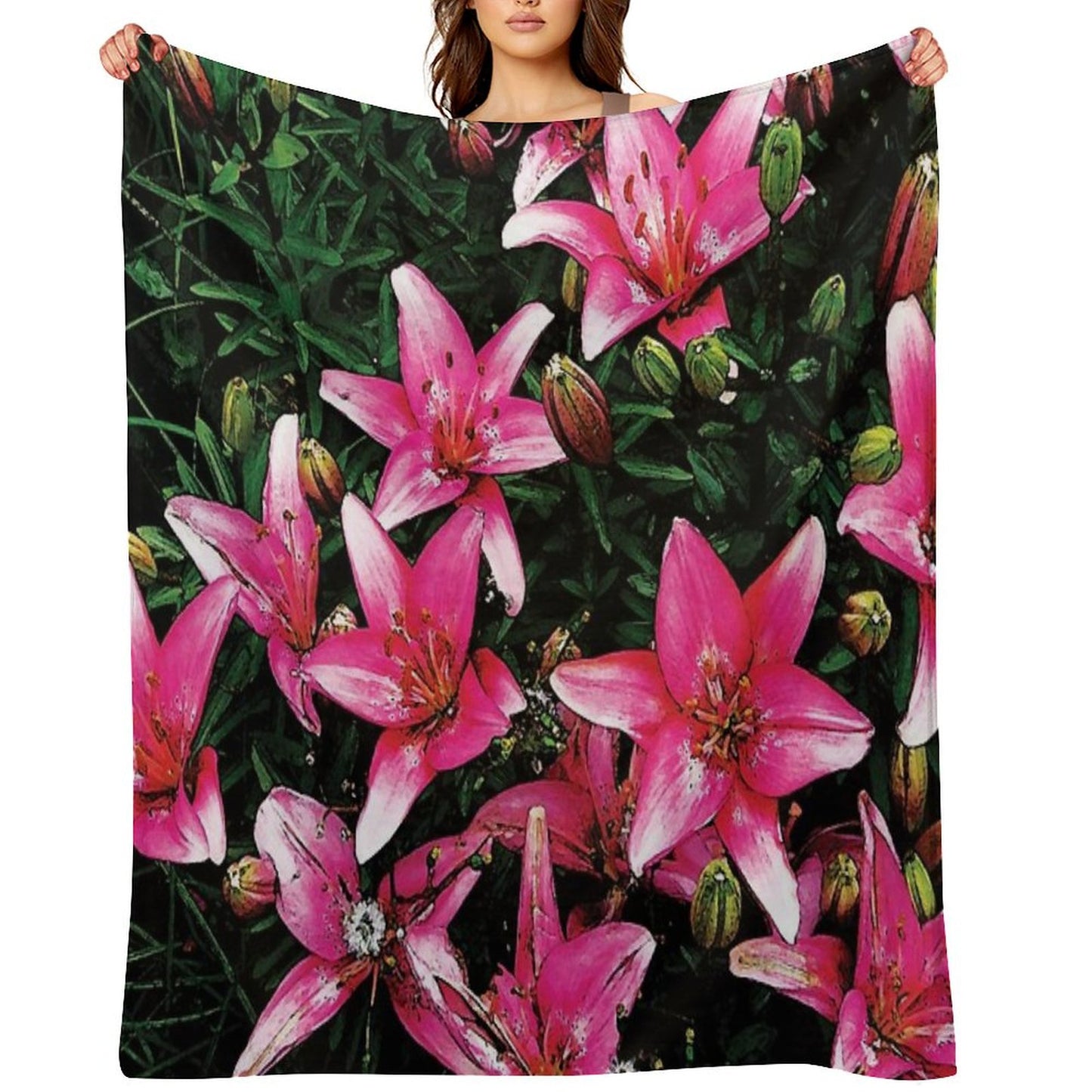 Lovely Pink Lilies in Full Bloom Water Color Throw Blanket
