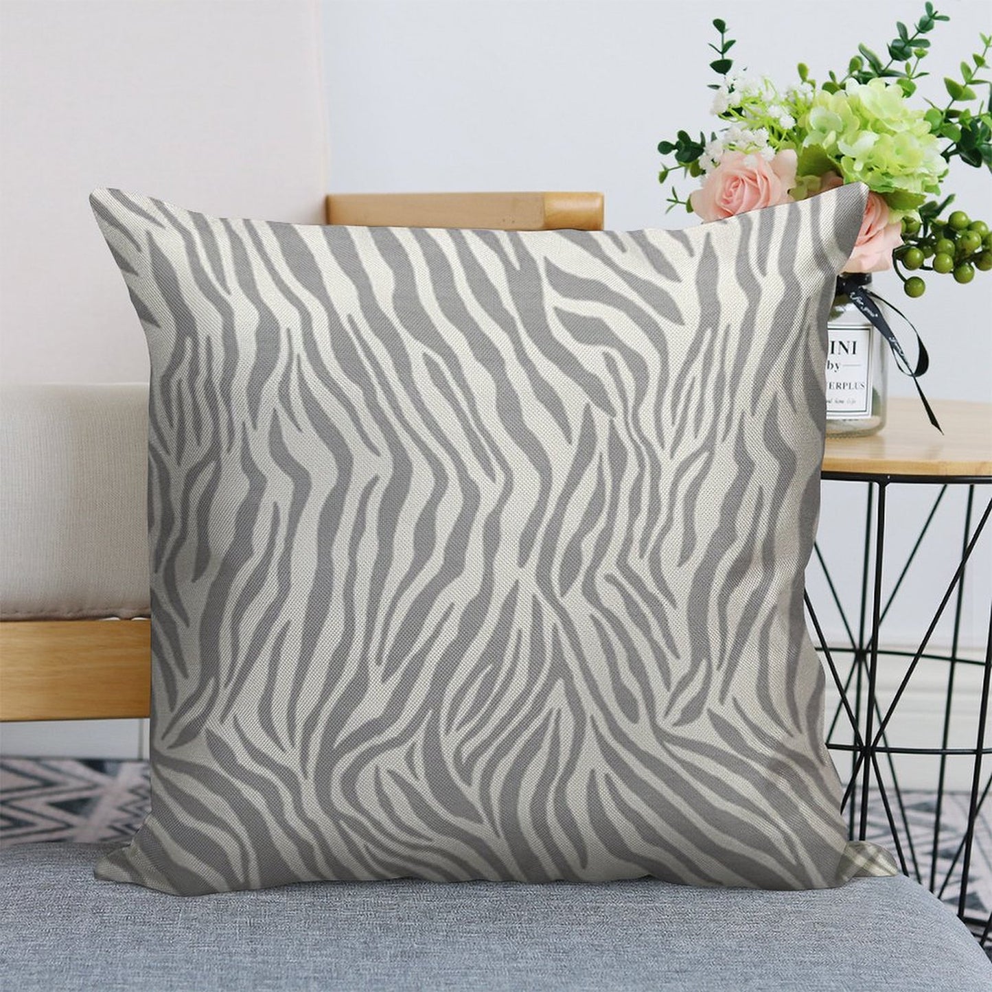 Stylish Grey Zebra Print Linen Throw Pillow Cover