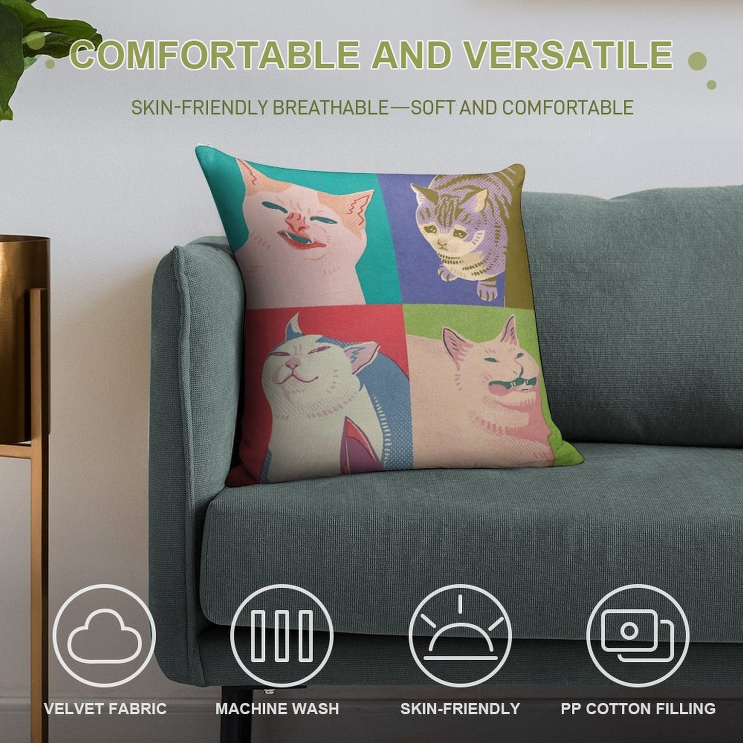 Four Meme Cats of The Apocalypse Soft Anti-Pilling Throw Pillow