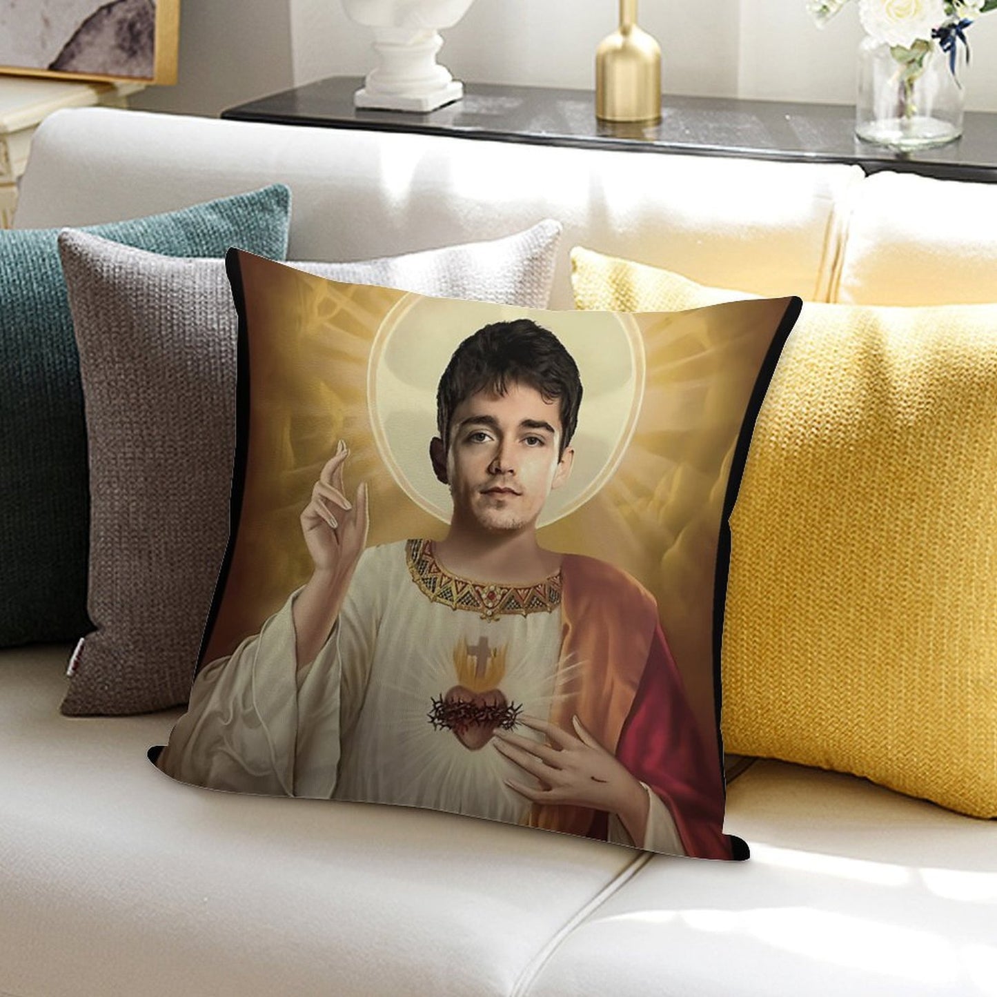 Charles Leclerc Jesus F1 Soft Bedroom Essential Throw Pillow