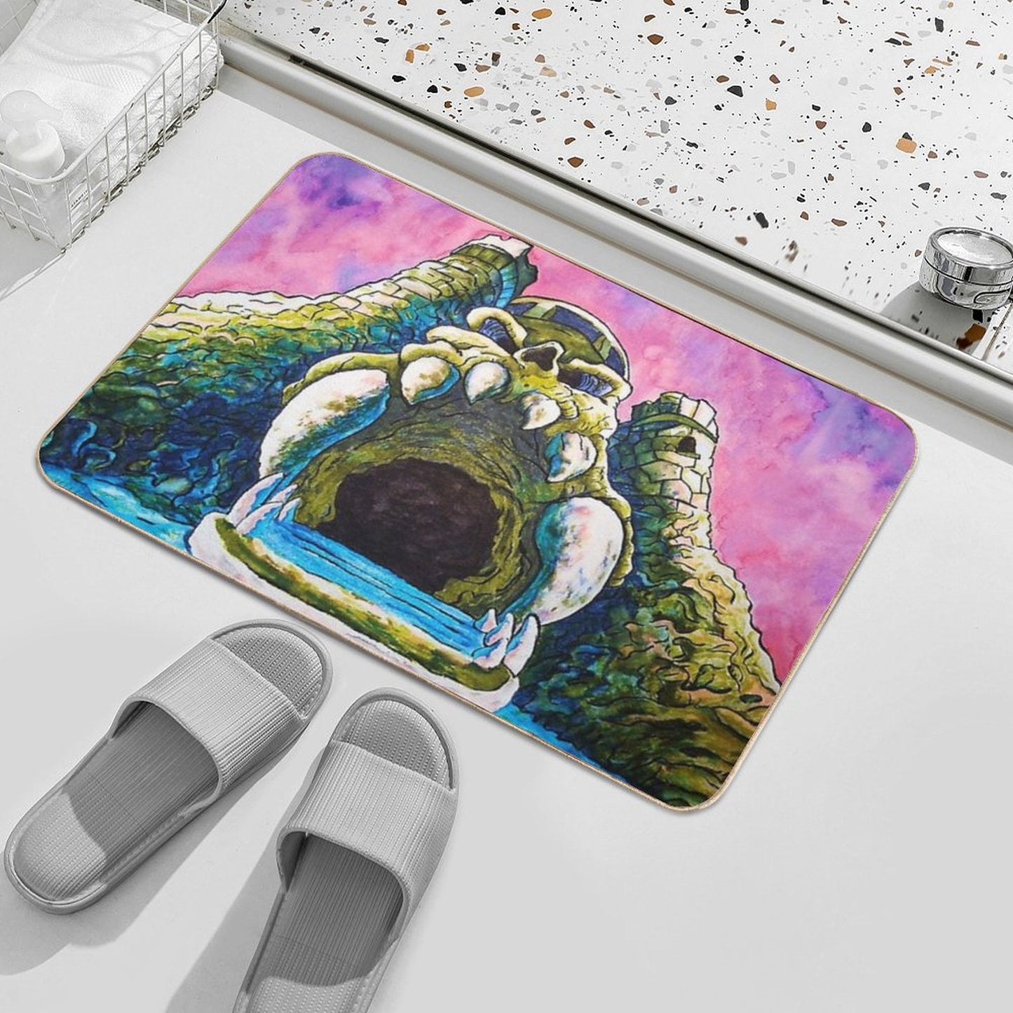 Castle Grayskull Watercolor Painting Bath Mat
