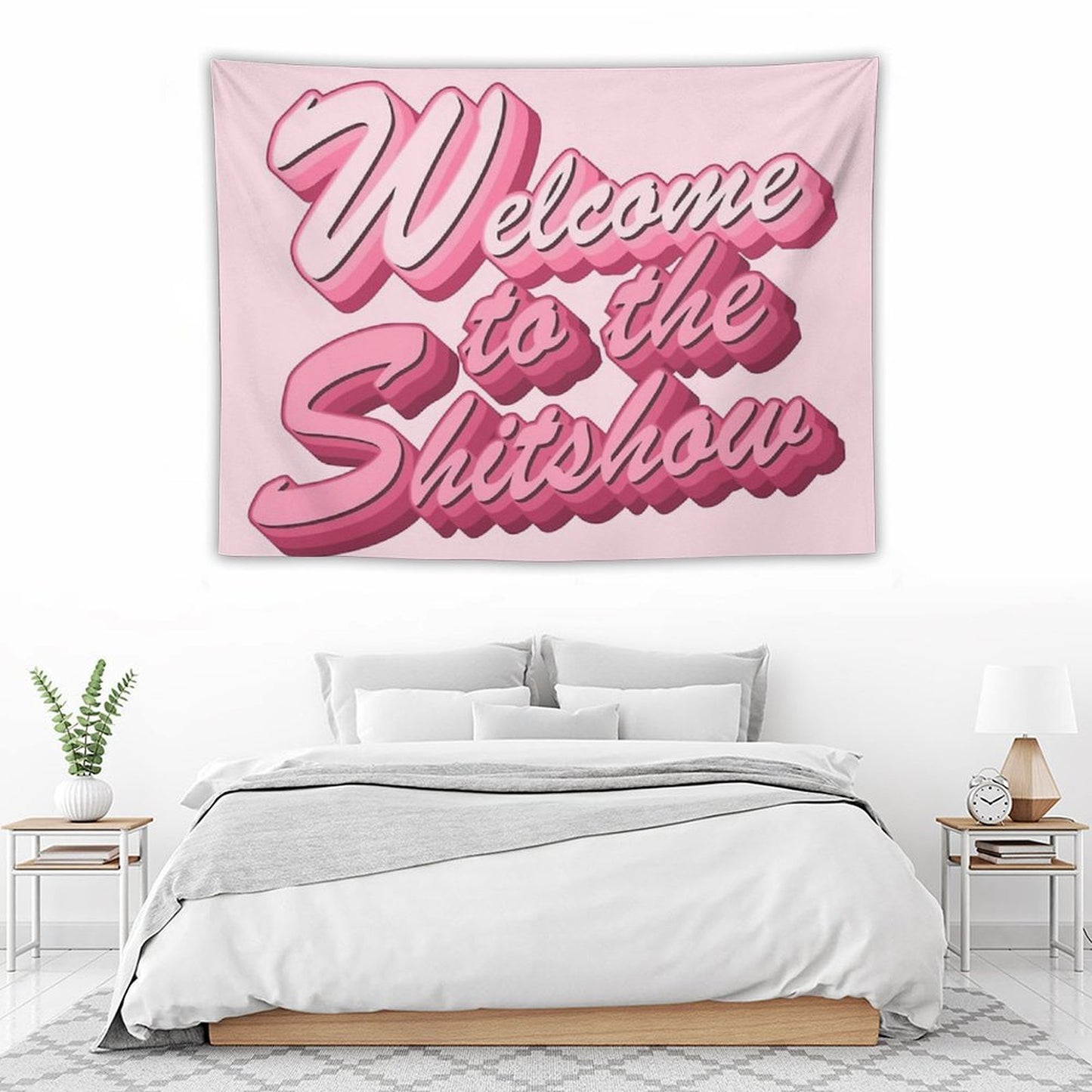 Welcome to The Shitshow Text in Pink Tapestry