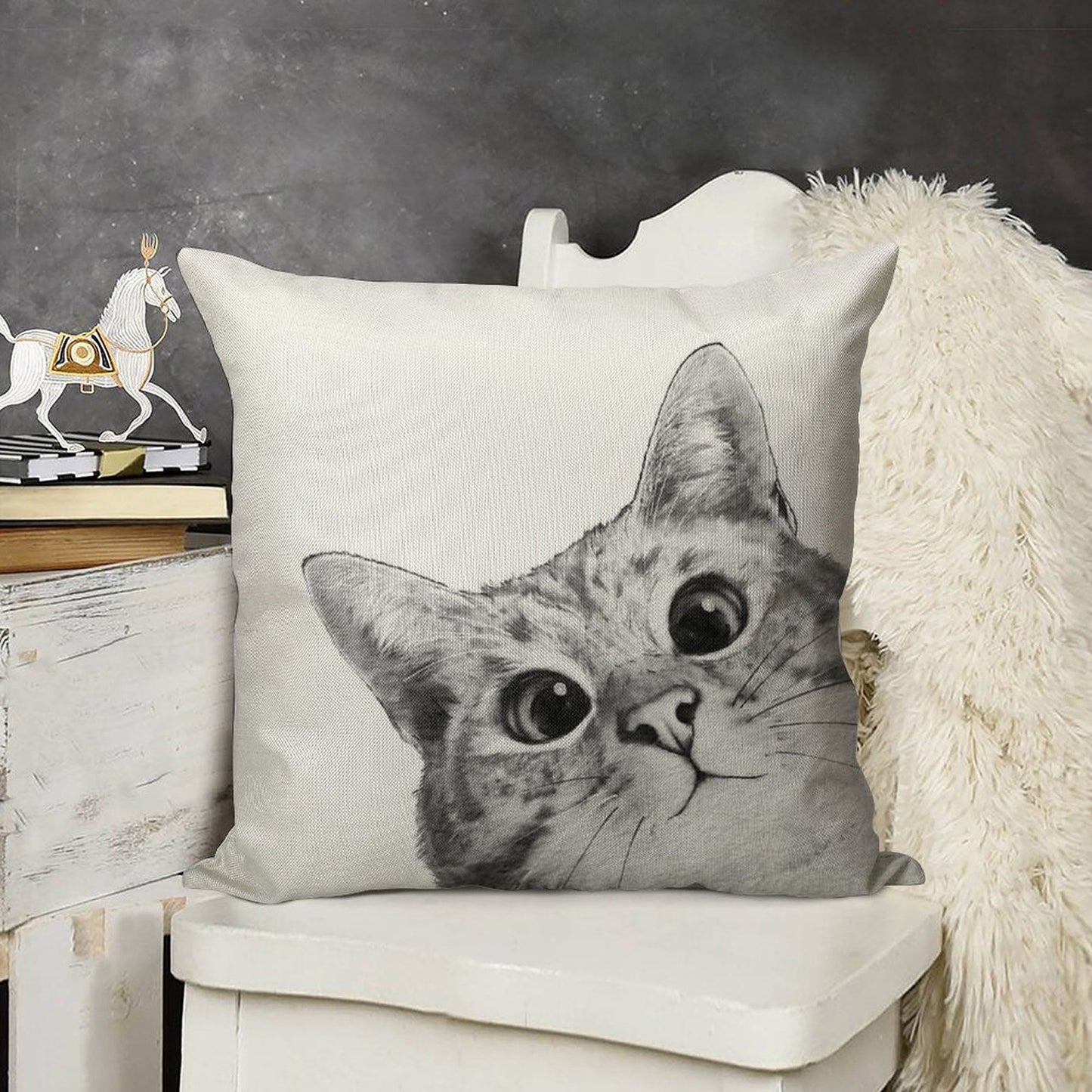 Sneaky Cat Linen Throw Pillow Cover