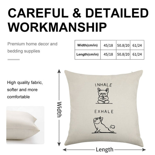 Inhale Exhale Frenchie Linen Throw Pillow Cover