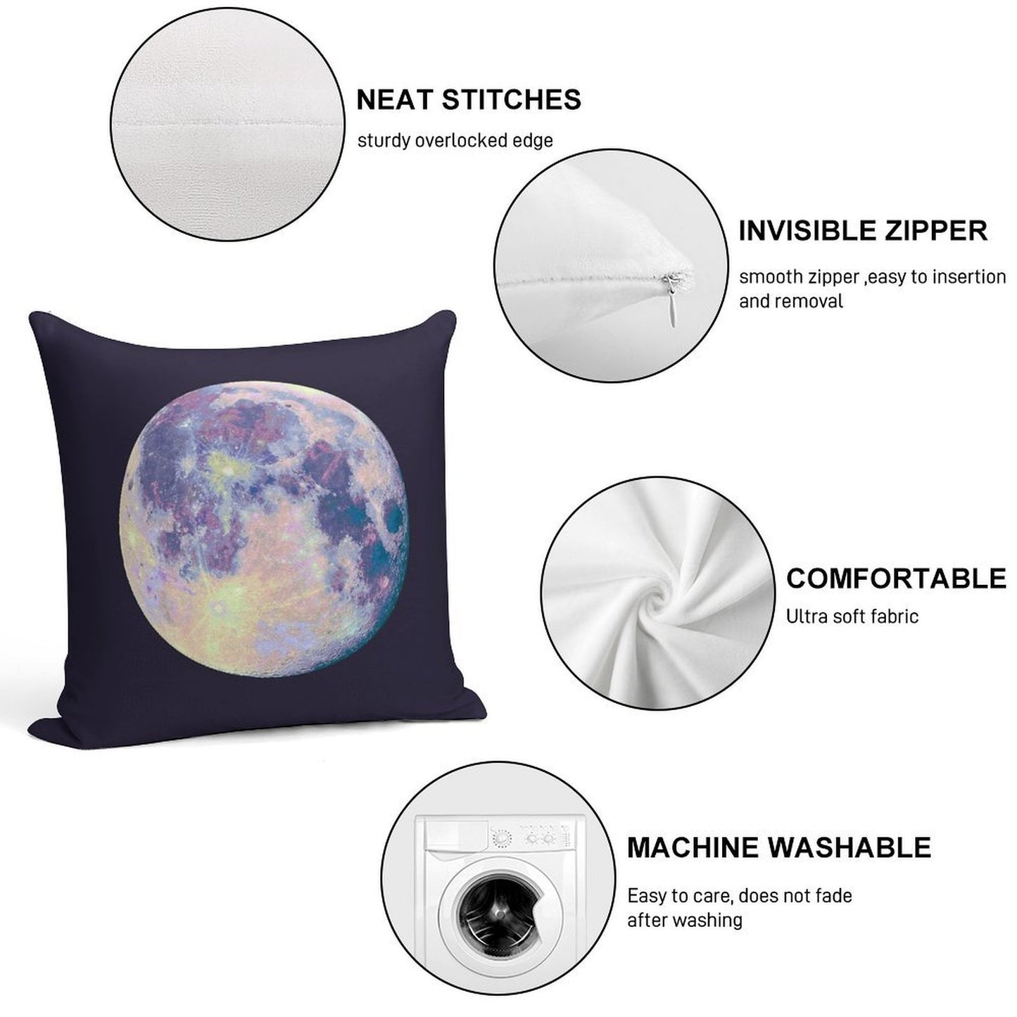 Moon Soft Hidden Zipper Throw Pillow
