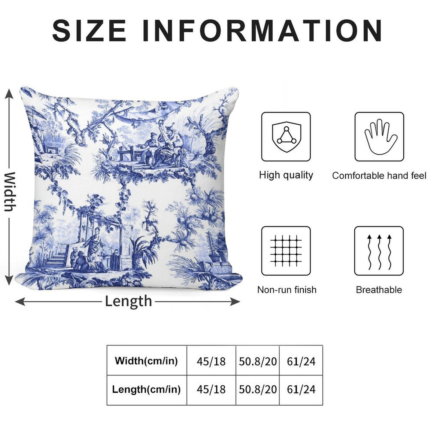 Blue Chinoiserie Toile Soft Hidden Zipper Throw Pillow
