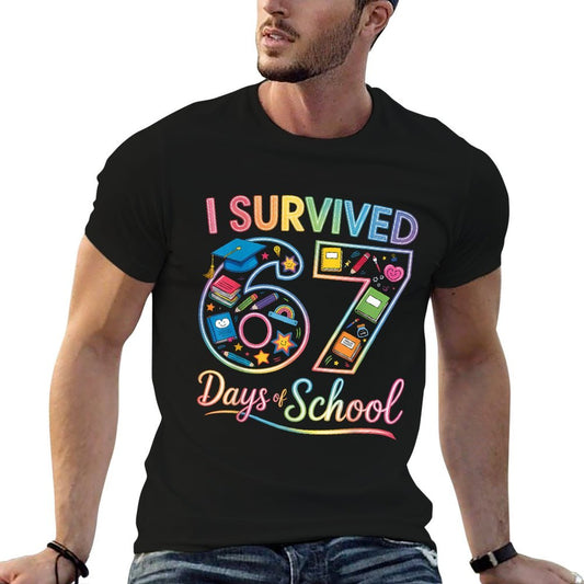 I Survived 67 Days of School Funny Teacher Student Rainbow Quick-drying T-Shirt