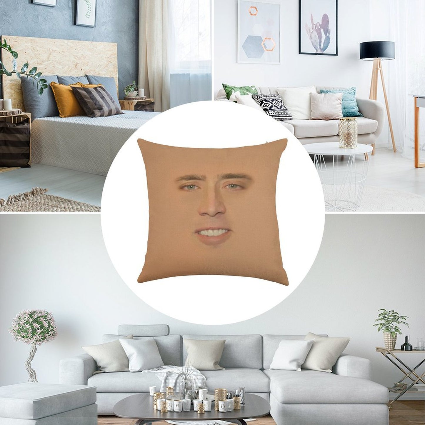 Nicolas Cage Giant Face Linen Throw Pillow Cover