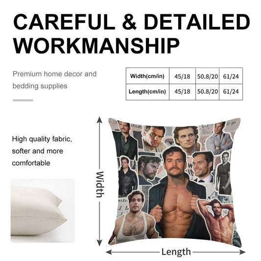 Henry Cavill Photo Collage Linen Throw Pillow Cover