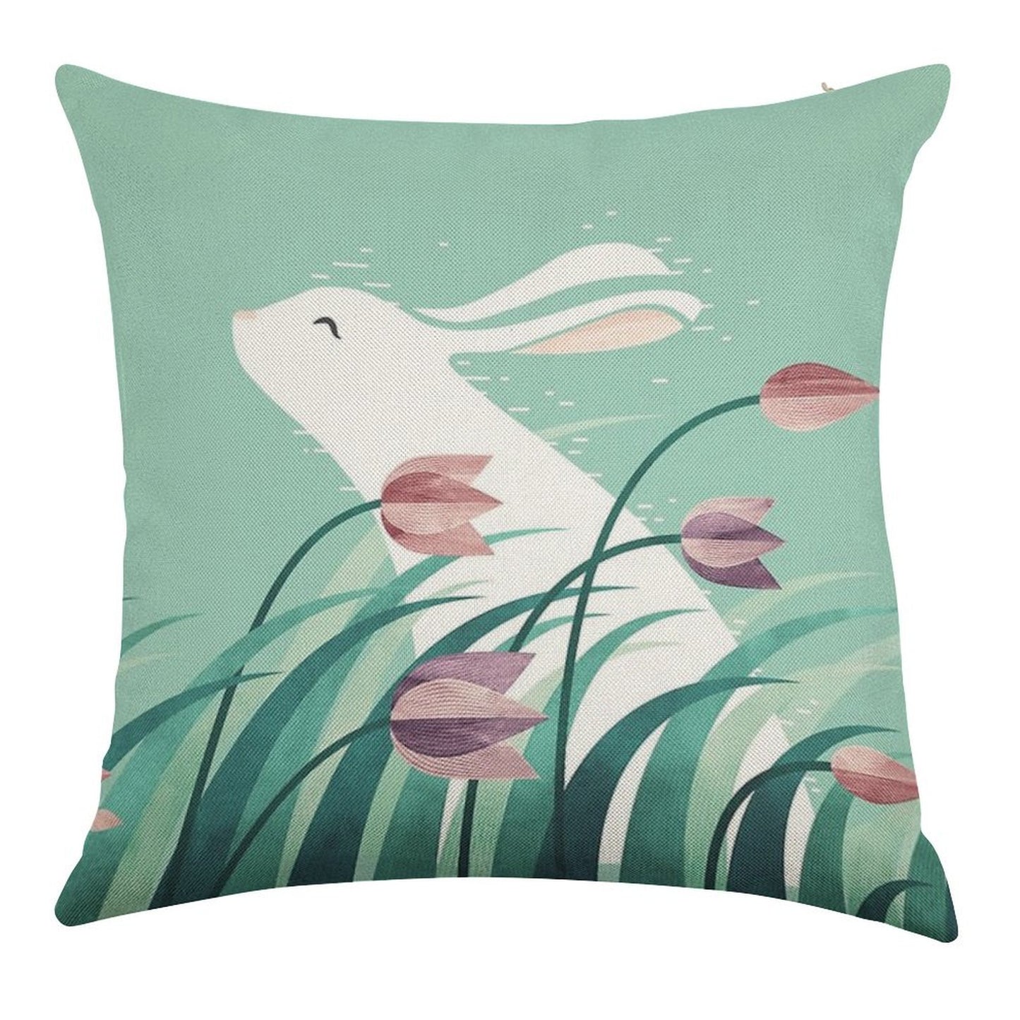 Rabbit, Resting Linen Throw Pillow Cover