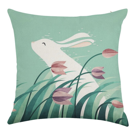 Rabbit, Resting Linen Throw Pillow Cover