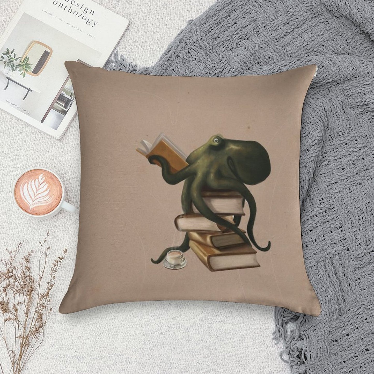 Well-Read Octopus Soft Durable Construction Throw Pillow